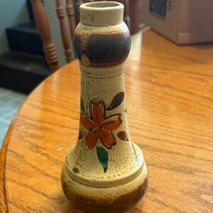 Floral Ceramic Vase with Brown and Orange Accents